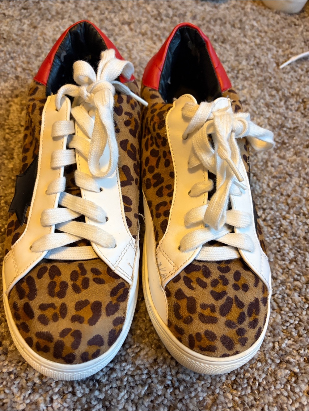 Nature Breeze Leopard Print Sneakers with White Laces and Red Heel